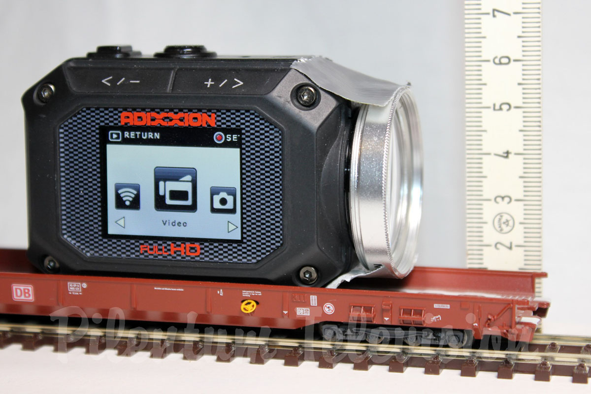 This action camera, optimized with a macro lens, is often used for making cab ride videos in HO scale.