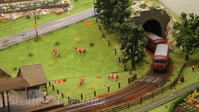 Model Railroad Layout with the famous Uerdinger railcar VT 98 in HO Scale