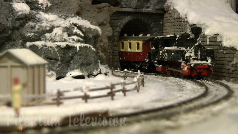 Cute and tiny model railroad layout with winter landscape by Hans Louvet