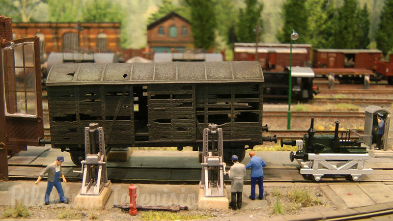 Model Railroad Layout with Steam Locomotive Depot in World War II
