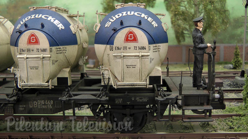 Plastico ferroviario con treni a vapore e locomotive a vapore in transito in scala 1/32