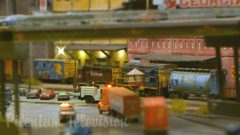 Z scale highly detailed model railroad layout