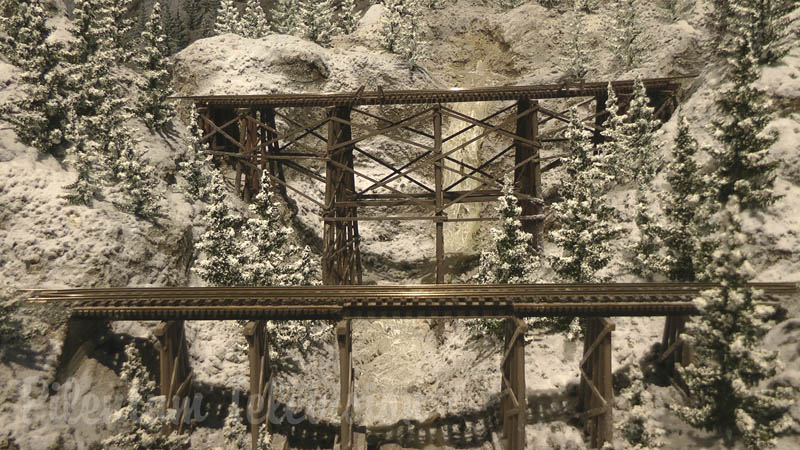 Beautiful Model Railroad Layout both in Summer and in Winter Landscape in HO scale