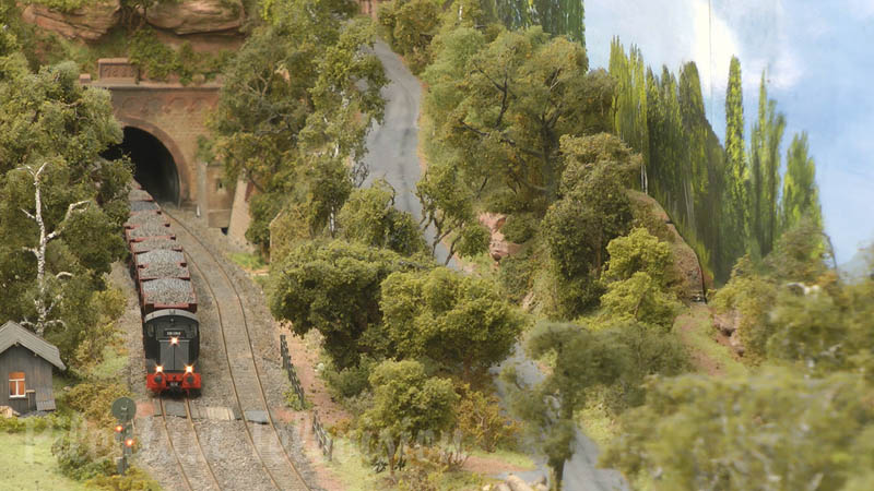 Réseau ferroviaire avec des trains à vapeur en miniature à l’échelle H0