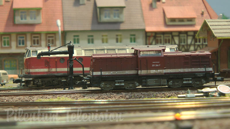 N Scale Model Train Layout - Modular Model Railroad from Germany with Diesel Locomotives
