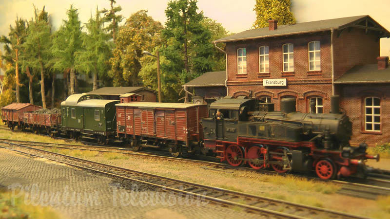 Model Railway Layout with Steam Locomotive and Diesel Railcars from Prussia in HO Scale