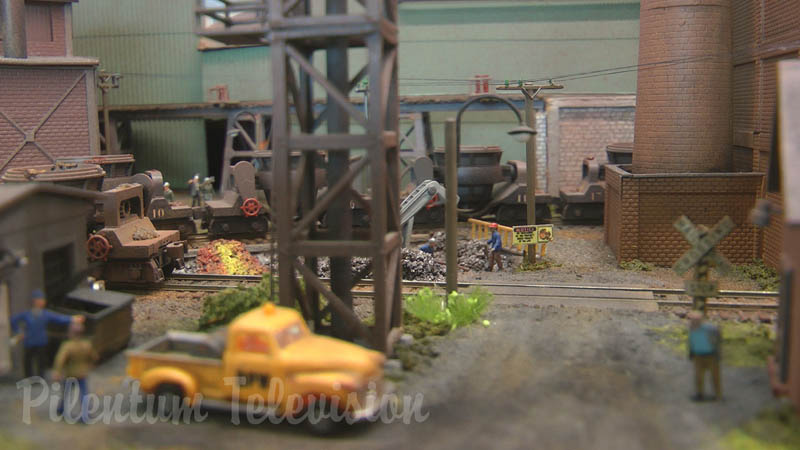 N Scale Steel Mill or Steelworks Scale Model including Rail Traffic and Industrial Trains