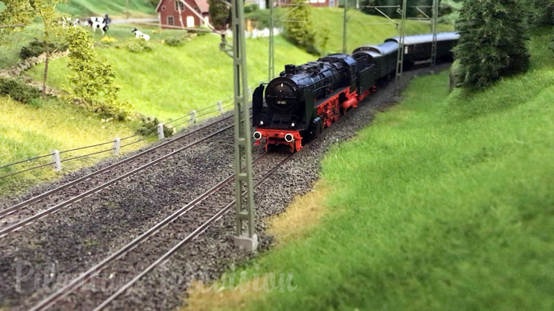 Model Railway Layout in Sweden with Steam Locomotives and RC Cars (Modelljärnväg Sverige)