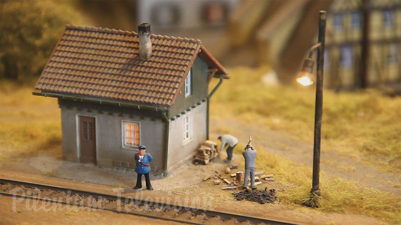 A pretty nice model railway in HO scale with smoking steam locomotives