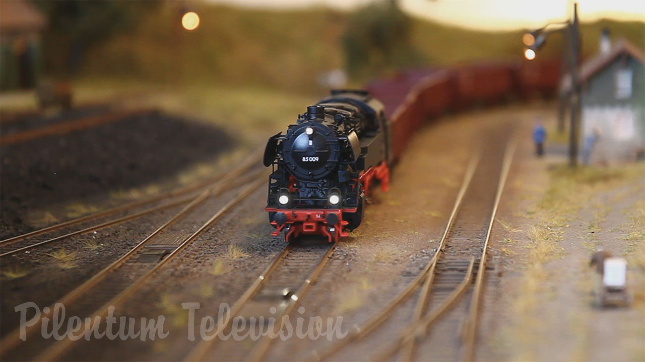 A pretty nice model railway in HO scale with smoking steam locomotives