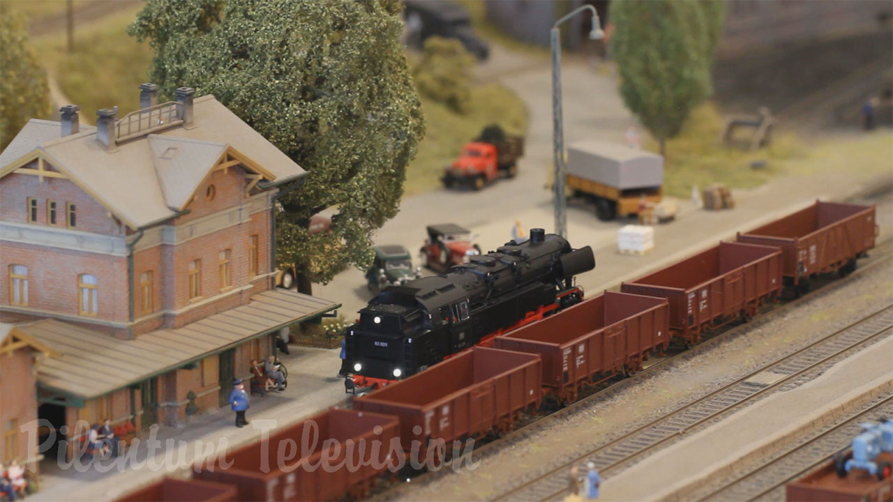 A pretty nice model railway in HO scale with smoking steam locomotives